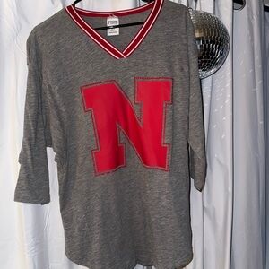Victoria’s Secret PINK gray three-quarters sleeve jersey-neck with red N